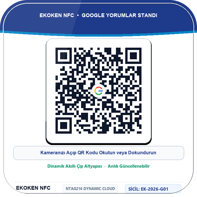 Ekoken NFC Google Yorumlar Standı Arka Yüz (QR Kod & Sicil No)